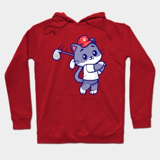 Cute Cat Playing Golf Cartoon Hoodie